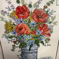Poppies in a Vase Stamped Cross Stitch