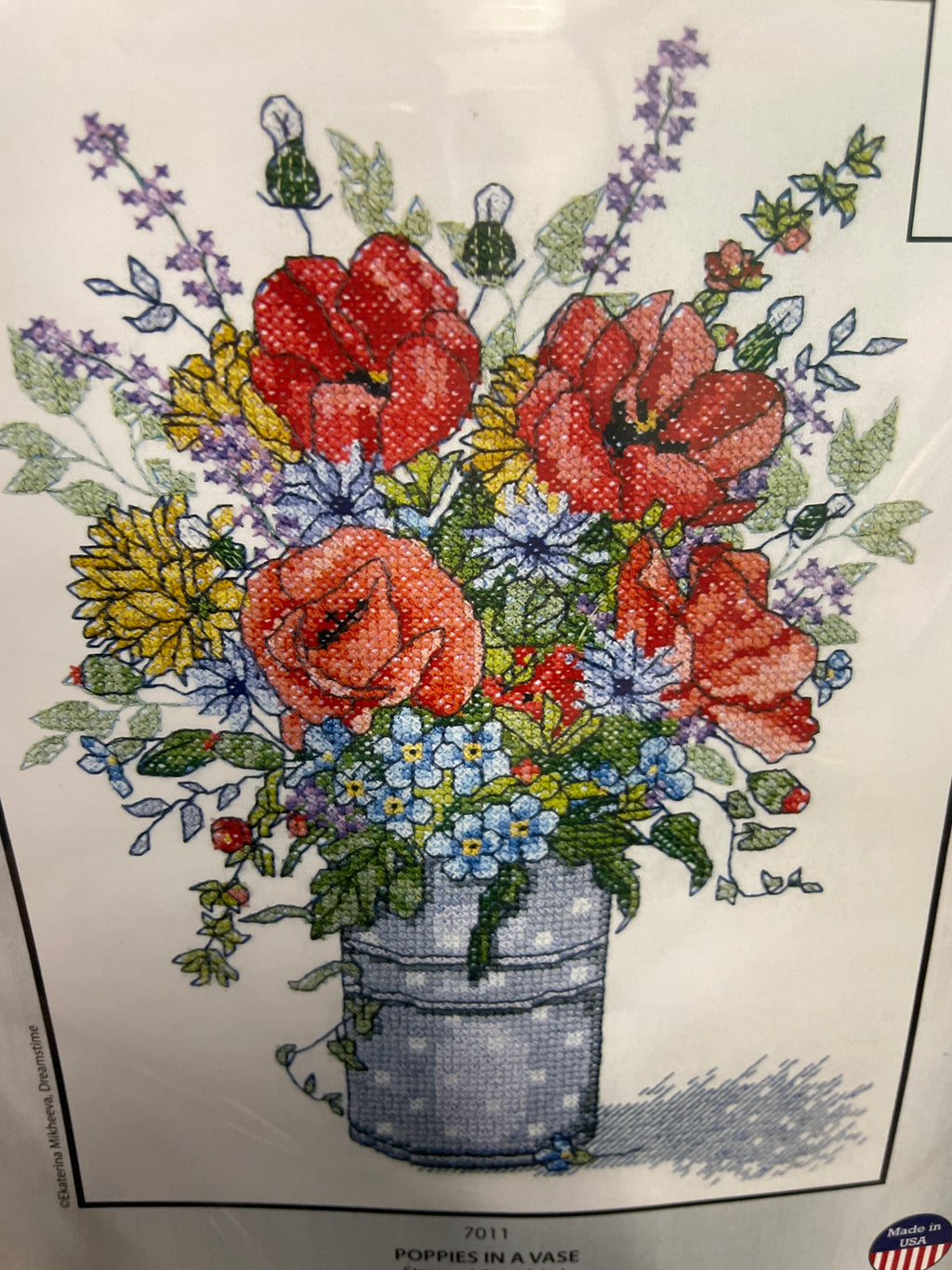 Poppies in a Vase Stamped Cross Stitch