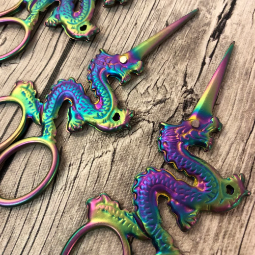 Iridescent Rainbow Dragon Embroidery Scissors